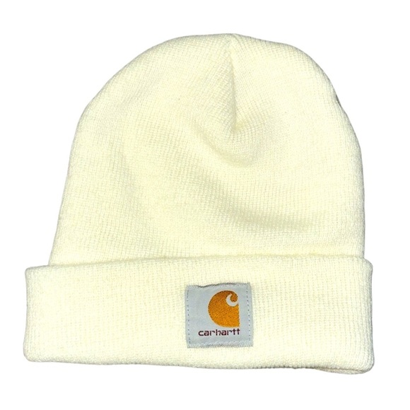 CARHARTT white cream colored beanie hat foldable one size unisex - Picture 1 of 5